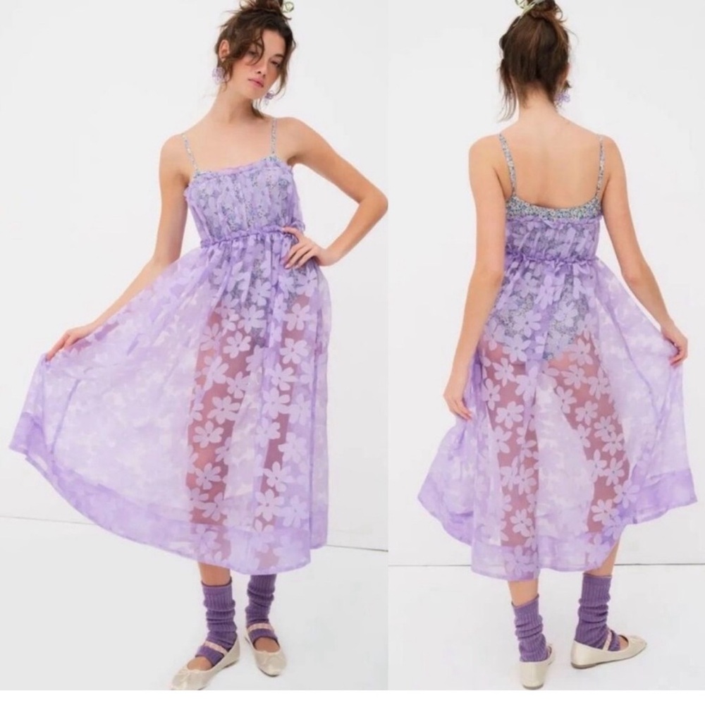 For Love And Lemons NWT Purple Floral Midi Dress SIZE SMALL